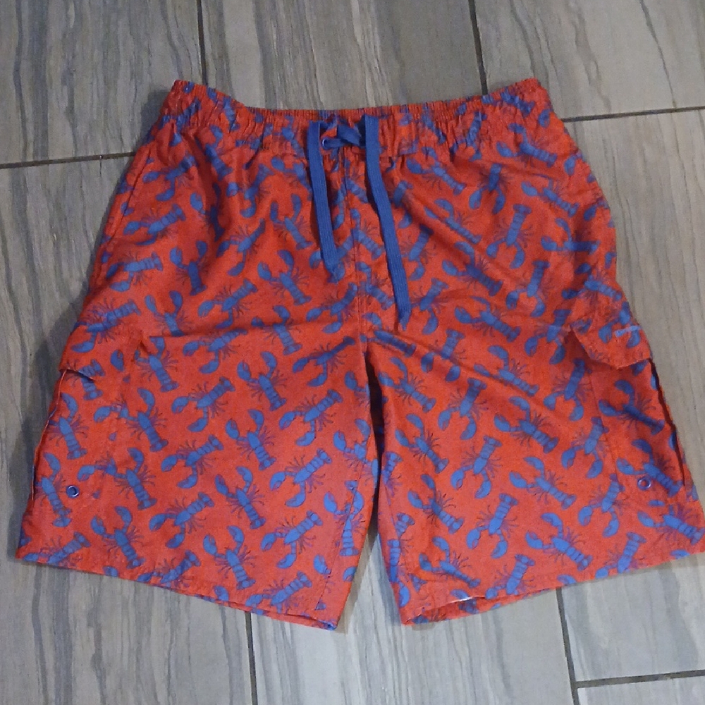 Red and Blue Lobster Print Swim Shorts